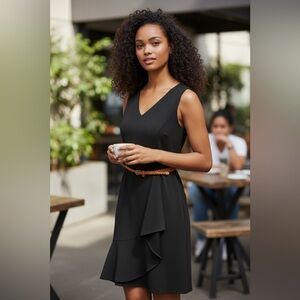 Calvin Klein v neck/sleeveless belted black dress 4